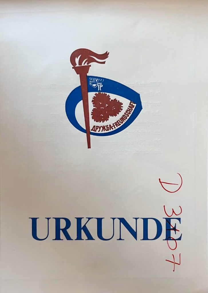Dank und Anerkennung für aktives Wirken zur Festigung der Freundschaft zwischen der Jugend der DDR und der UdSSR
