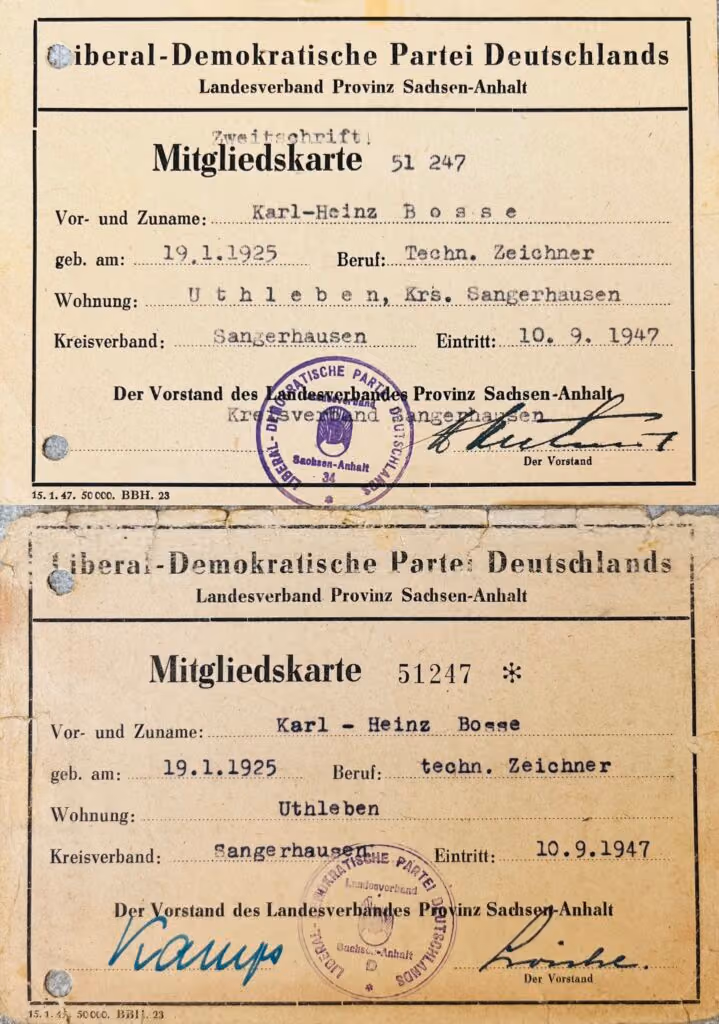 Liberal-Demokratische Partei Deutschlands - Landesverband Provinz Sachsen-Anhalt - Mitgliedskarte