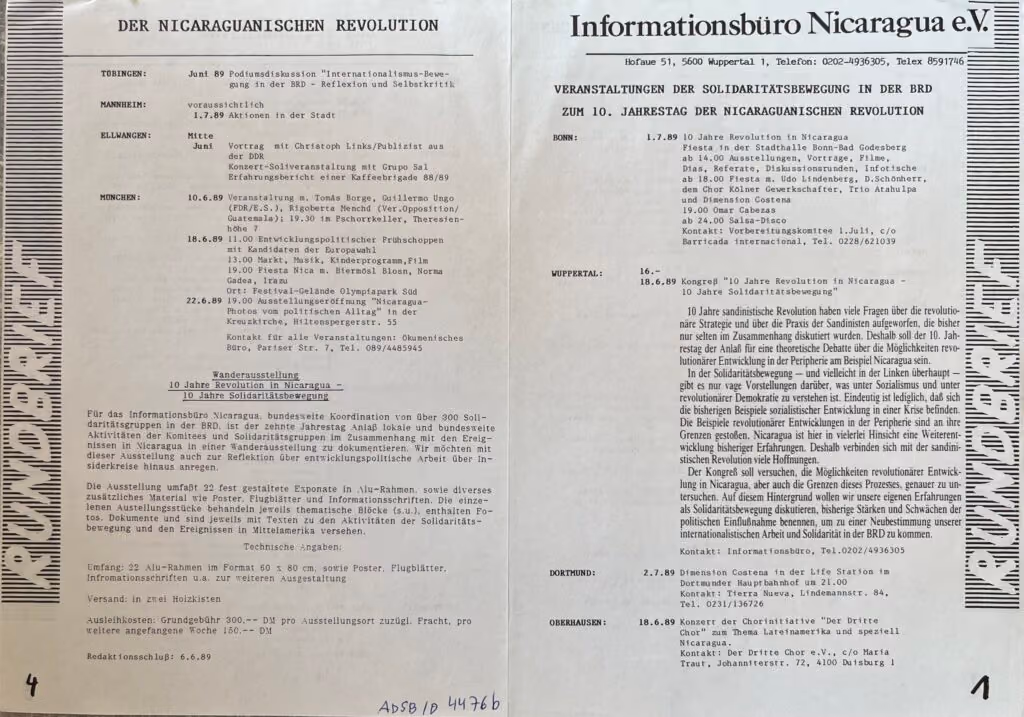 Veranstaltungen der Solidaritätsbewegung in der BRD zum 10. Jahrestag der Nicaraguanischen Revolution