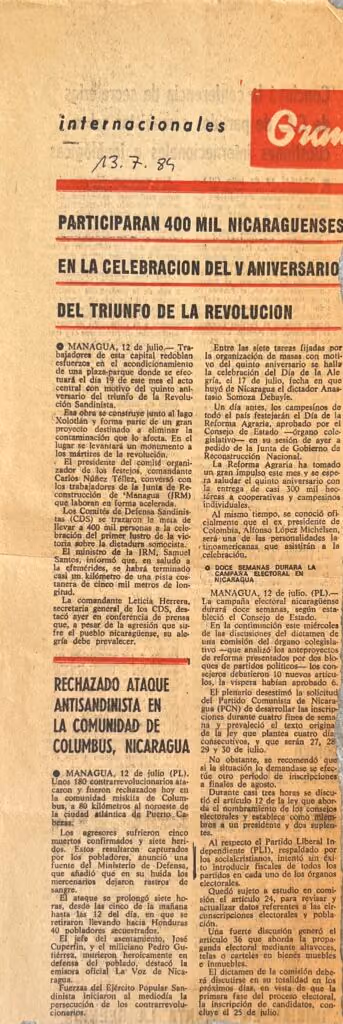 [Teilnahme von 400tausend Nikaraguanern zum fünften Jahrestag des Triumphes der Revolution - in spanischer Sprache]