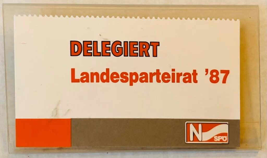 Delegiertenbadge zum Landesparteirat 1987