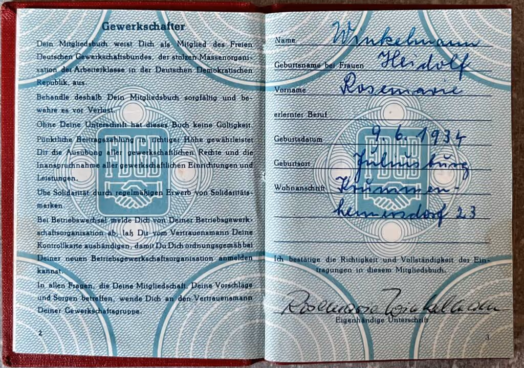 FDGB - Mitgliedsbuch