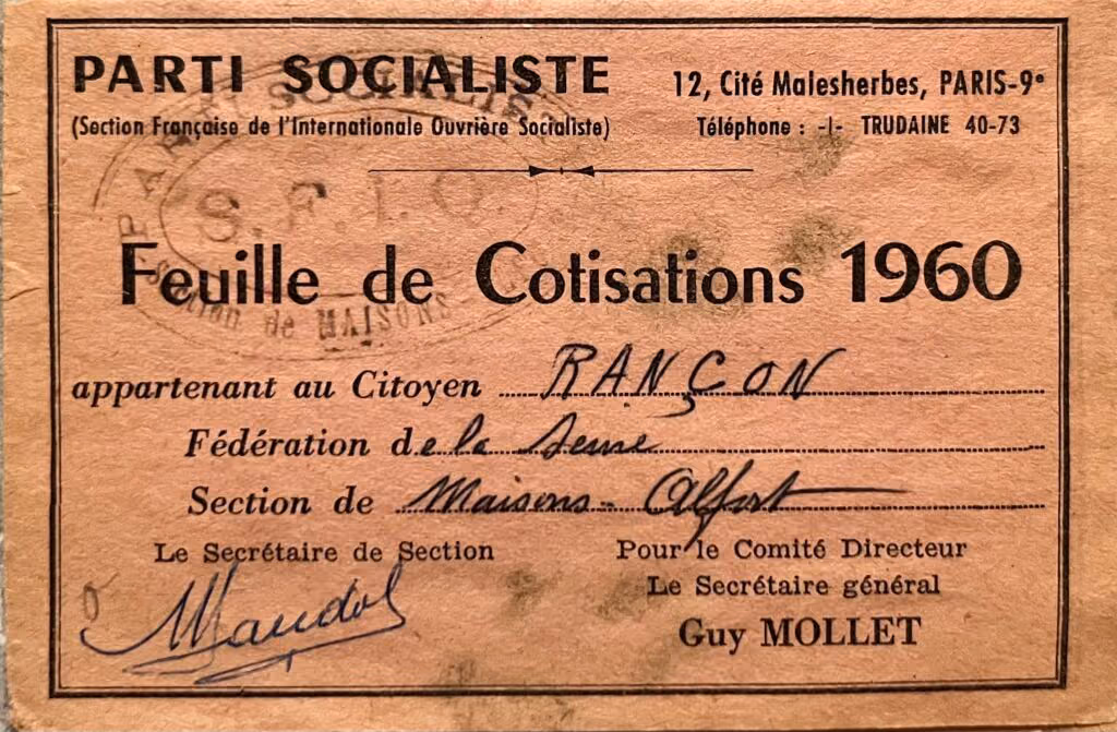 PS - Sozialistische Partei - Mitglieskarte für 1960