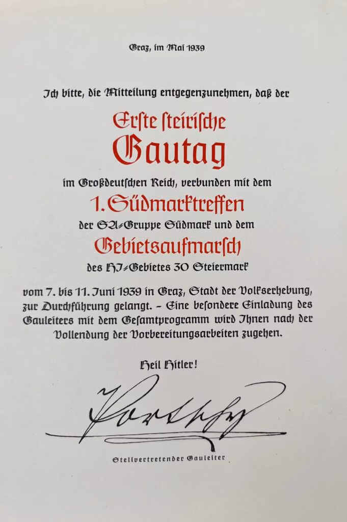 Gauleitung der NSDAP - Gau Steiermark - Einladung