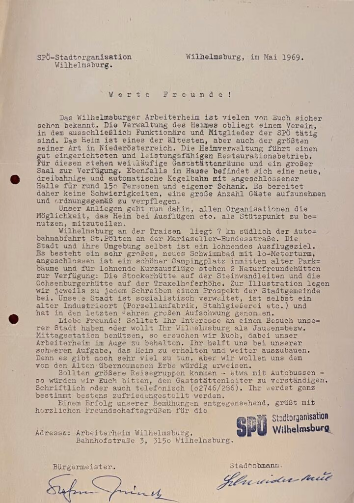 SPÖ-Stadtorganisation Wilhelmsburg - Arbeiterheim - Mai 1969