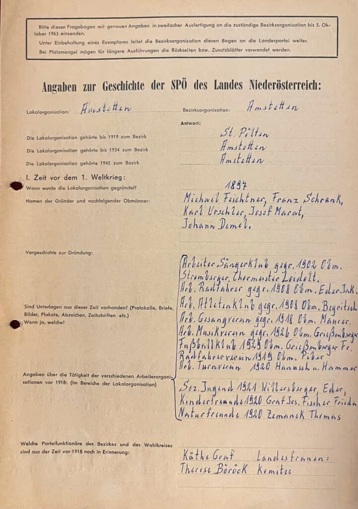 Angaben zur Geschichte der SPÖ des Landes Niederösterreich: Lokalorganisation: Amstetten - Bezirksorganisation: Amstetten