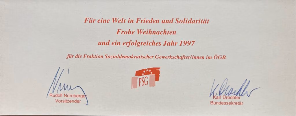 Für eine Welt in Frieden und Solidarität - Frohe Weihnachten und ein erfolgreiches Jahr 1997