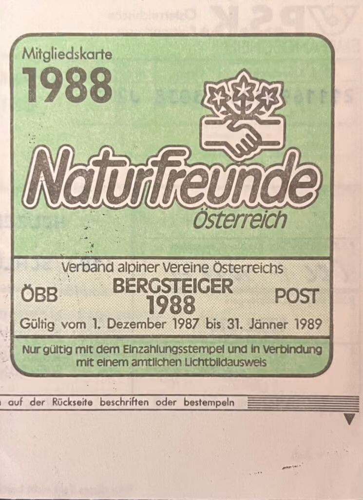Naturfreunde - Mitgliedskarte 1988