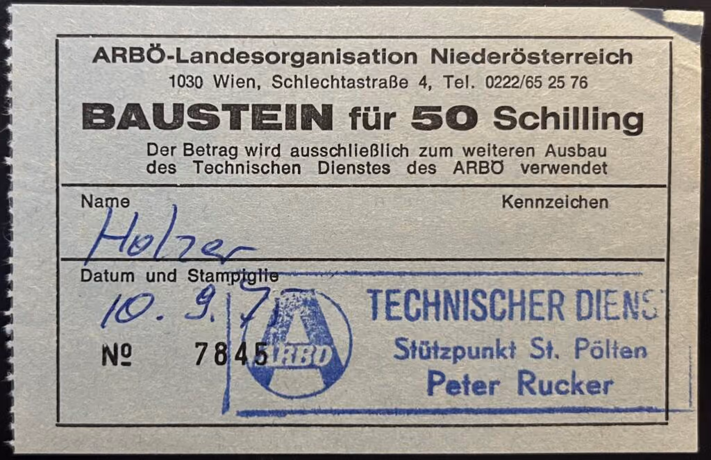 ARBÖ-Landesorganisation Niederösterreich - Baustein für 50 Schilling